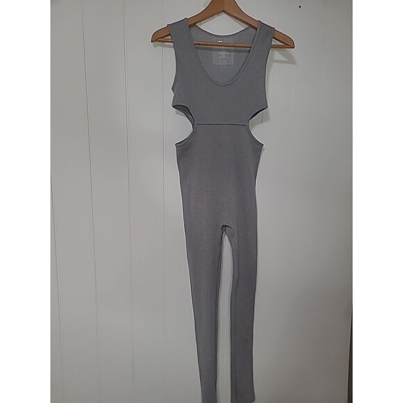 FCT Jumpsuit Womens Size Large Gray One Piece Sleeveless Cut Outs Ribbed Stretch - Picture 3 of 9